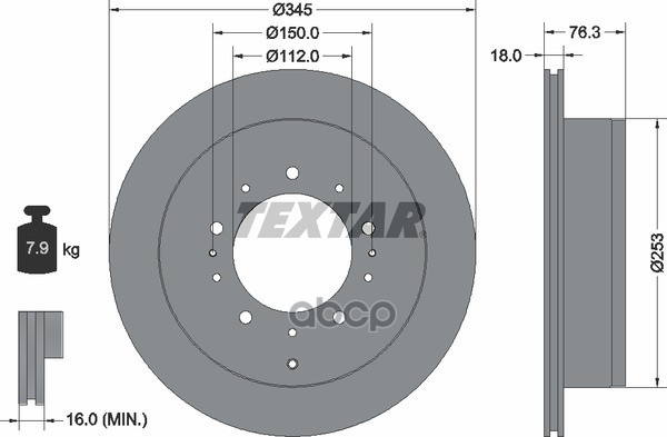Диск тормозной задний с покрытием PRO LEXUS/TOYOTA TEXTAR 92198503 Textar арт. 92198503