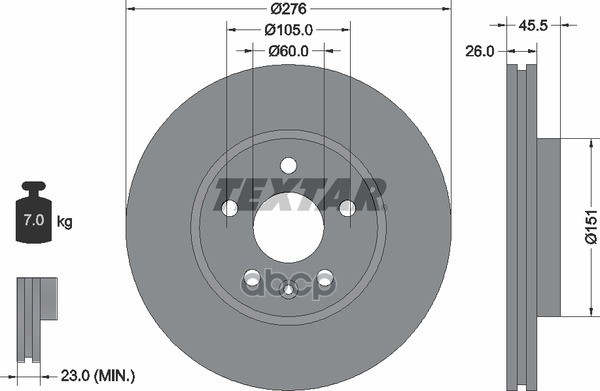 Диск тормозной передний с покрытием PRO CHEVROLET Cruze/OPEL Astra J Textar арт. 92198903