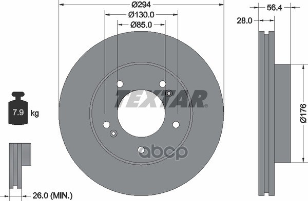 Диск тормозной передний с покрытием PRO DAEWOO/SSANGYONG TEXTAR 92203203 Textar арт. 92203203