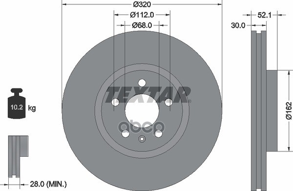 Диск тормозной передний с покрытием PRO+ VAG AUDI A4/A5/A6/A7/Q5 07-18 TEXTAR 92229305 Textar арт. 92229305