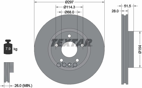 Диск Тормозной Передний Mazda 6 2012->/Cx-5 2011-> /Vent D=297Mm Textar 92257403 Textar арт. 92257403