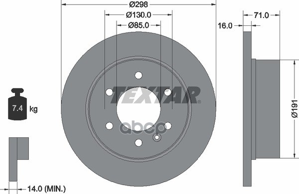 Диск тормозной задний MB Sprinter/VW Crafter 30-50 06-> /D=298mm TEXTAR 93143303 Textar арт. 93143303