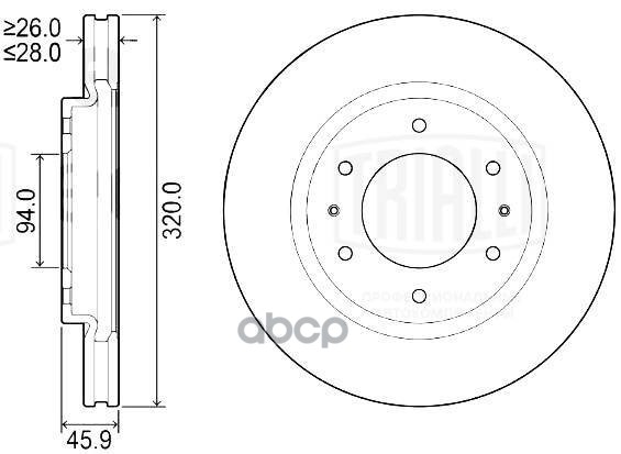 Диск торм. для а/м Mitsubishi Pajero Sport (15-) перед. d=320 (DF 084513) Trialli арт. df-084513