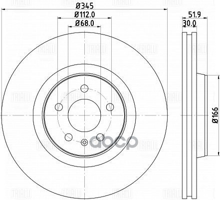 Диск торм. Audi A4 (07-)/A5 (07-)/A6 (11-)/A7 (10-)/Q5 (08-) перед. d=345 (DF 180136) Trialli арт. DF180136