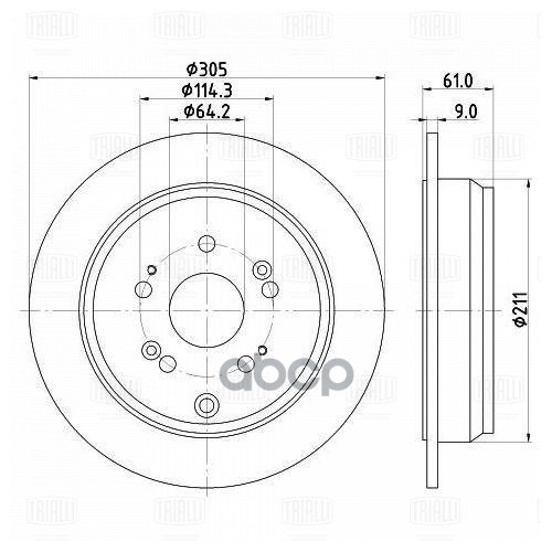 Диск торм. Honda CR-V (01-)/CR-V (12-) 2.4i AWD зад. d=305 (DF 230116) Trialli арт. DF230116