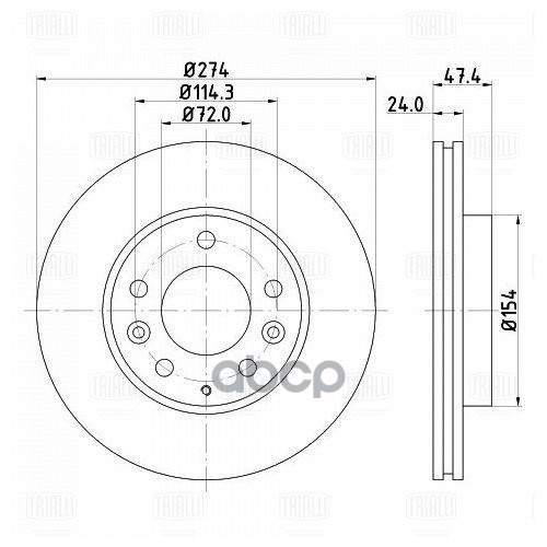 Диск торм. Mazda 6 (02-)/323 (01-) перед. d=274 (DF 250104) Trialli арт. DF250104