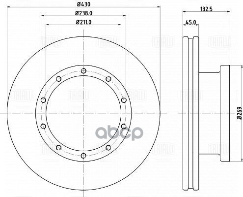 Диск торм. КамАЗ 5490 зад./Mercedes Axor (01-)/Actros (03-) перед./зад. (DF 549) Trialli арт. DF549