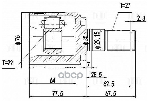 ШРУС для а/м Hyundai Solaris (10-)/Solaris II (17-)/Kia Rio (11-)/(17-) 1.6i 6AT (внутр.) GO0823 Trialli арт. GO0823