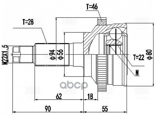 ШРУС Kia Spectra (00-) Ижевск 1.6i AT ABS46 (наруж.) (GO 0849) Trialli арт. GO0849