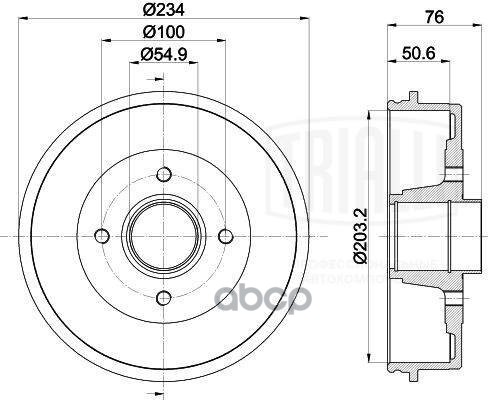 Барабан торм. для а/м Renault Kangoo (97-) с подшипником d203 (TF 224026) Trialli арт. TF224026