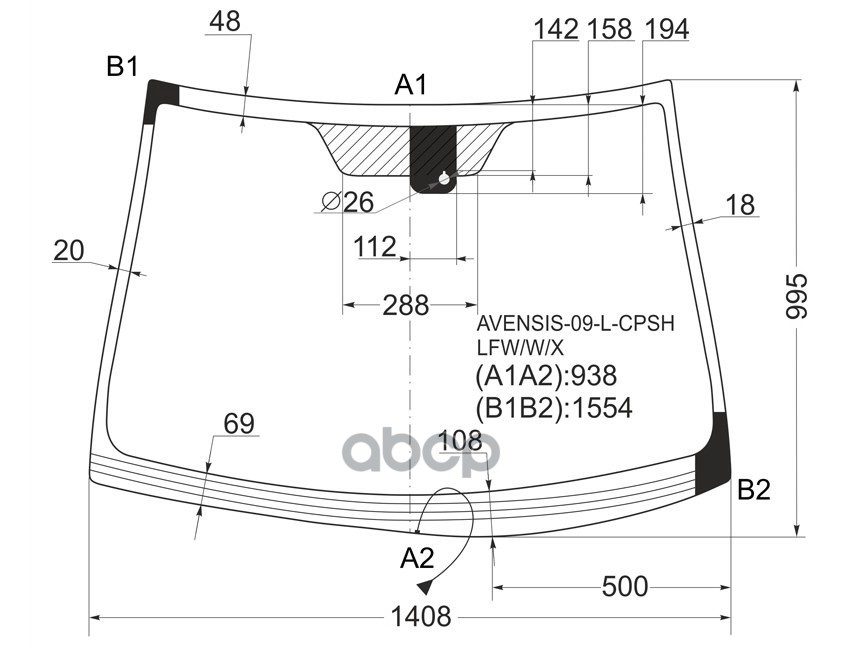Стекло лобовое (Обогрев щеток/ Датчик дождя) Toyota Avensis (T270) 08-18 XYG арт. AVENSIS-09-L-CPSH LFW/W/X