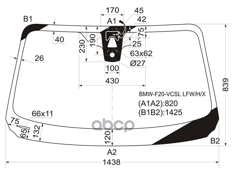 Стекло лобовое (Камера/ Датчик дождя) BMW 1-Series 11-19 / 2-Series 14- XYG арт. BMW-F20-VCSL LFW/H/X