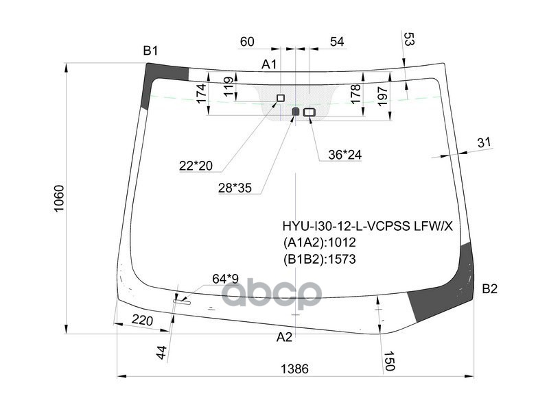 Стекло лобовое (Датчик дождя/ Место под датчик запотевания) Hyundai i30 11-17 XYG арт. HYU-I30-12-L-VCPSS LFW/X