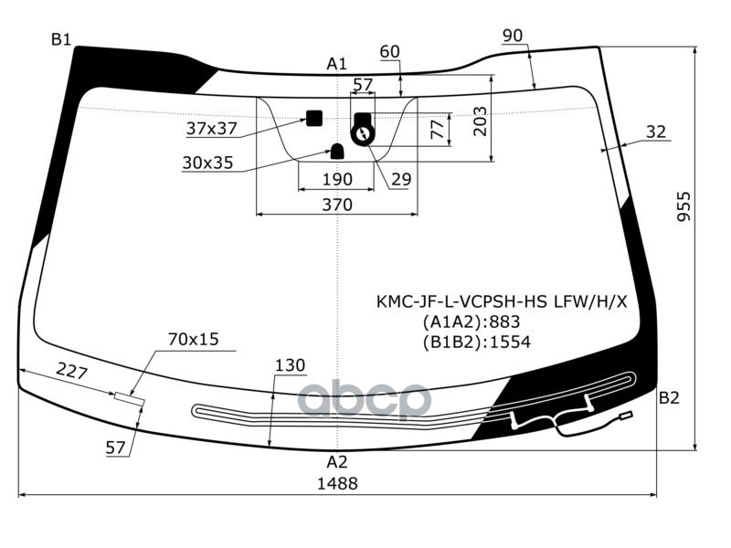 Стекло лобовое (Обогрев щеток/ Датчик дождя) Kia K5 15-19 / Optima 16-21 XYG арт. KMC-JF-L-VCPSH-HS LFW/H/X