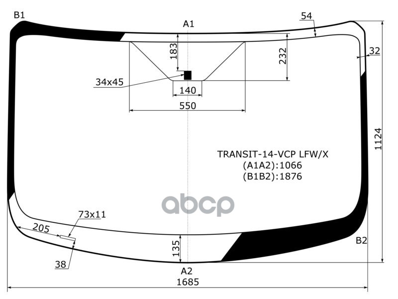 Стекло лобовое (Низкая/средняя крыша) Ford Transit 14-20 XYG арт. TRANSIT-14-VCP LFW/X