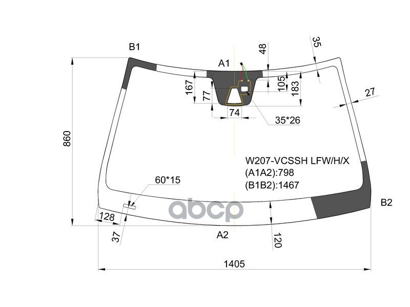 Стекло Лобовое (Камера/ Датчик Дождя/ 2D Cpe) Mercedes-Benz C-Class 11-15 / E-Class 09-17 XYG арт. W207-VCSSH LFW/H/X