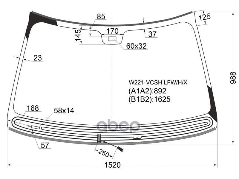 Стекло лобовое (Обогрев щеток/ Датчик дождя/ Молдинг) Mercedes-Benz S-Class 05-13 XYG арт. W221-VCSH LFW/H/X