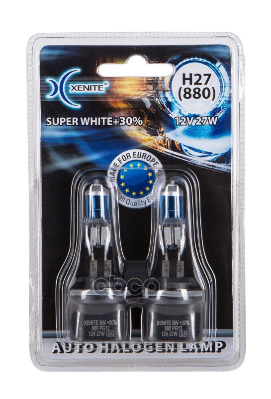 Лампа галогеновая головного света H27 880 PG13 4000K Super White +30% 12V 27W Блистер 2шт Xenite арт. 1007038