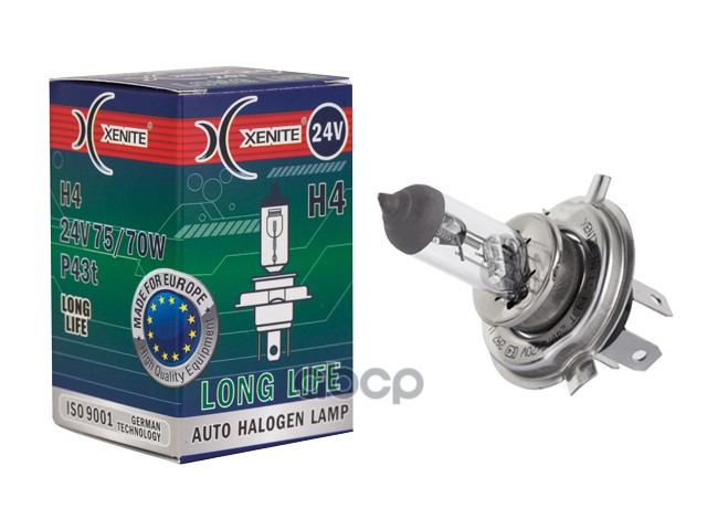 Лампа галогеновая головного света H4 P43t 3200K Long Life 24V 75/70W картон 1шт Xenite арт. 1007145