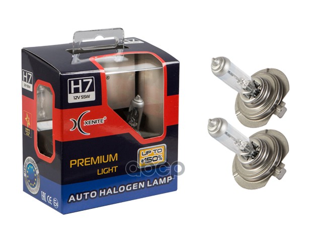 Лампа галогеновая головного света H7 PX26d 12V 55W 3400К Яркость +150% 2шт Xenite арт. 1007162