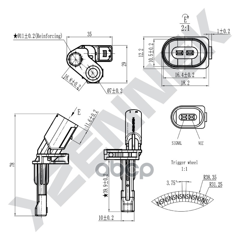 Датчик Abs Задний Левый Vw Colf 5/6 03-12, Audi A3 03-12 Zennek Das0035 ZENNEK арт. DAS0035