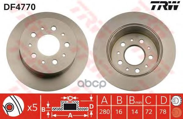 Диск тормозной задний 280мм. CITROEN: JUMPER Box,  2.0 BlueHDi 110,  2.0 BlueHDi 130,  2.0 BlueHDi 1 ZF Russia арт. DF4770ZFR