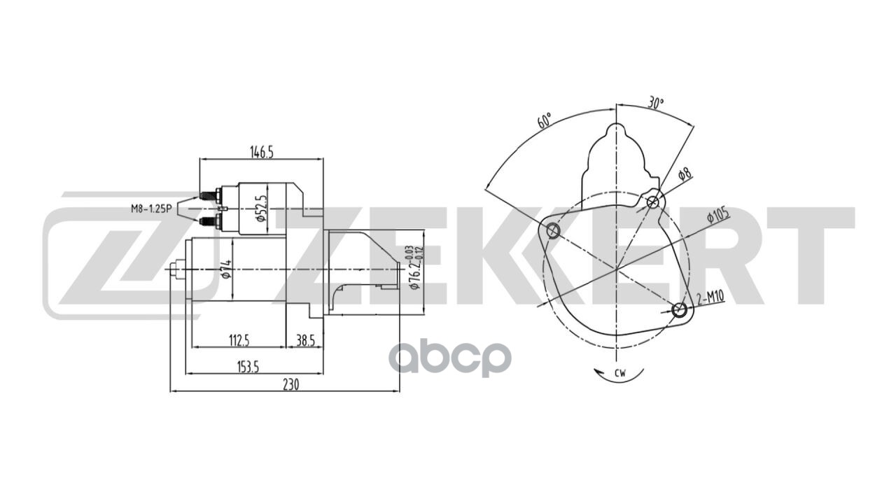 Стартер BMW 5 (E34 E39 E60 E61) 90-  3 (E36 E46) 92-  7 (E38 E65 E66 E67) 96-  X5 (E53) 00-  X3 (E83 Zekkert арт. an-1029