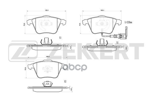 Колодки торм. диск. передн. VW Golf V 03-  Eos 05-  Audi A3 II 03-  Skoda Superb (3T4  3T5) 08- Zekkert арт. bs-1036