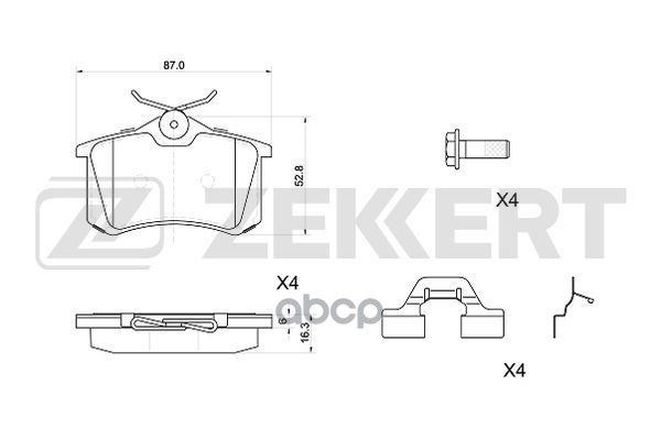 Колодки торм. диск. задн.с монтажным ком-м. Audi A4 III 00-  A6 II 97-  Passat II-IV 84-  Skoda Octa Zekkert арт. bs-1040