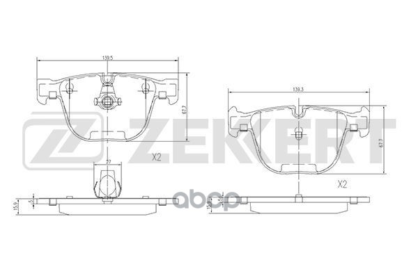 Колодки торм. диск. задн. BMW X5 (E70) 09-  X5 (F15 F85) 13-  X6 (E71 E72) 08-  X6 (F16 F86) 14- Zekkert арт. bs-1582