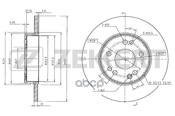 Диск торм. перед. MB E-Class (124) 93- Zekkert арт. bs-5026