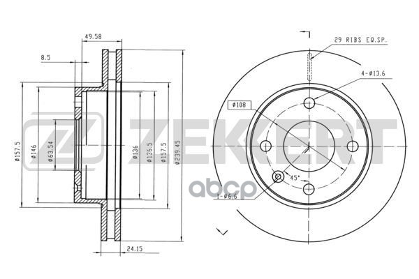 Диск торм. перед. Ford Escort III  IV 82-  Sierra 87-  P 100 I II 82- Zekkert арт. bs-5037