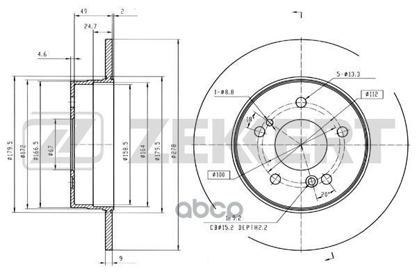 Диск торм. задн. MB C-Class (202  203) 93-  E-Class (124  210) 85-  CLK (208  209) 97-  SLK (170  17 Zekkert арт. bs-5062