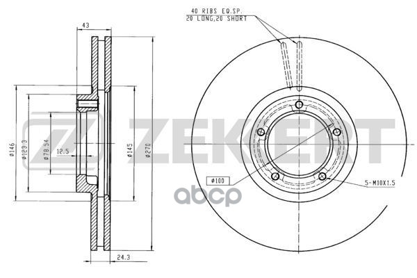 Диск торм. перед. Ford Transit III-V 88- (замена для BS-5597) Zekkert арт. bs-5075