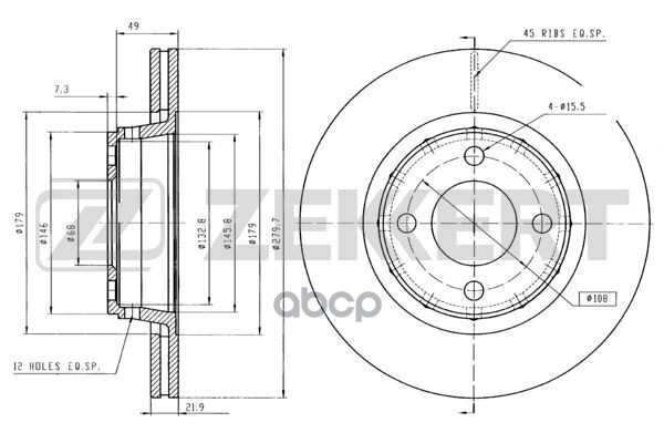Диск торм. перед. Audi 80 91-  Cabriolet 92-  Coupe 88- (с покрытием) Zekkert арт. bs-5082b