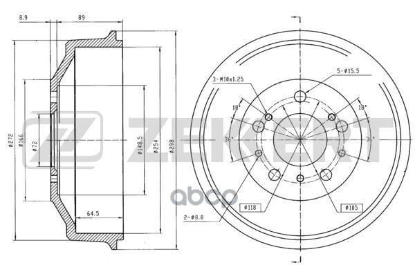 Барабан торм. задн. Citroen Jumper (230  244) 94-  Fiat Ducato (230  244  280  290) 82- Zekkert арт. bs-5097