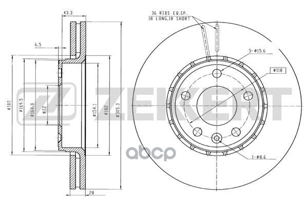 Диск торм. перед. Nissan Primastar (X83) 01-  Opel Vivaro A 01-  Renault Trafic II  III 01- Zekkert арт. bs-5141
