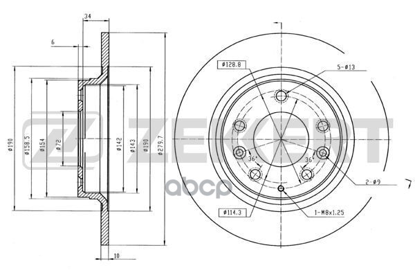 Диск торм. задн. Mazda 323 VI 01-  626 V 98-  6 I  II 02-  MX-5 III 05- (с покрытием) Zekkert арт. bs-5161b