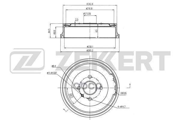 Барабан торм. задн. Opel Astra F 91-  Astra G 98-  Vectra B 95- Zekkert арт. bs-5169