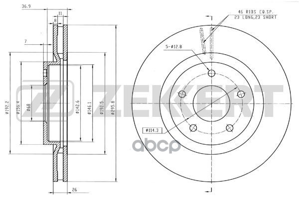Диск торм. перед. Nissan Qashqai / +2 (J10) 07-  X-Trail (T31) 07-  Juke (F15) 10- Zekkert арт. bs-5183
