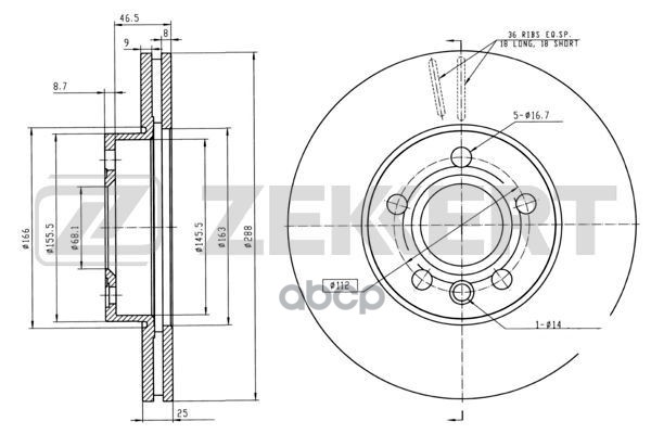 Диск торм. перед. Ford Galaxy I 95-  Seat Alhambra I 96-  VW Sharan I 95- Zekkert арт. bs-5198