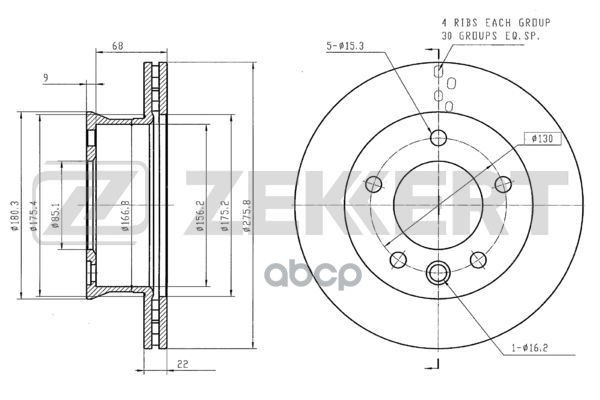 Диск торм. перед. MB Sprinter 2-t  3-t  4-t (901-904) 95-  VW LT 28-35 II  28-46 II 96- Zekkert арт. bs-5199