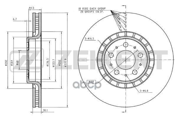 Диск торм. перед. Volvo XC90 I 02- Zekkert арт. bs-5302