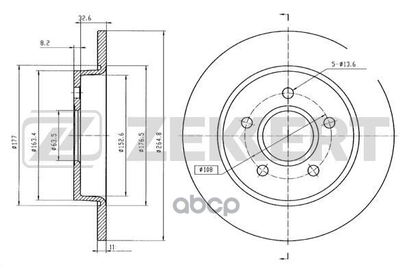 Диск тормозной передний Ford Focus II 04-  C-MAX 07- (с покрытием) Zekkert арт. bs-5314b