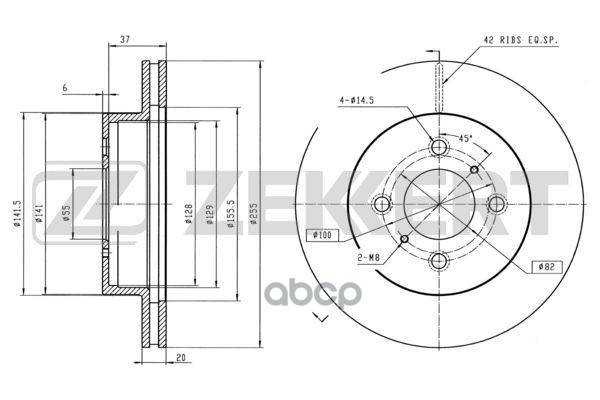 Диск торм. перед. Toyota Echo (P10) 99-  Yaris Verso (P20) 99- Zekkert арт. bs-5318