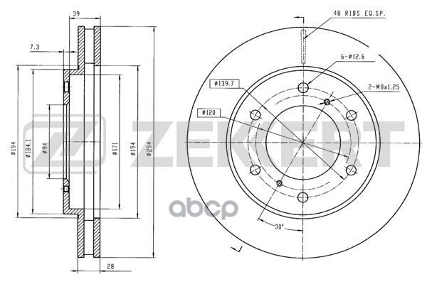 Диск торм. перед. Mitsubishi L200 IV 05-  Pajero Sport I 08- Zekkert арт. bs-5321
