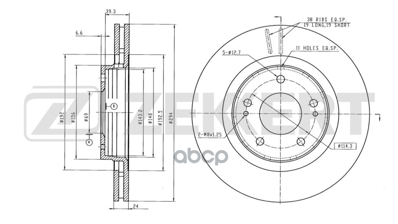 Диск торм. перед. Mitsubishi Outlander II  III 06-  Lancer VIII 08-  Peugeot 4007 10-  Citroen C-Cro Zekkert арт. bs-5327b