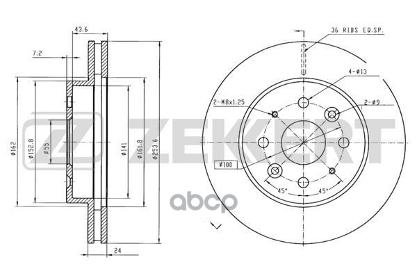 Диск торм. перед. Kia Rio I 00- Zekkert арт. bs-5350