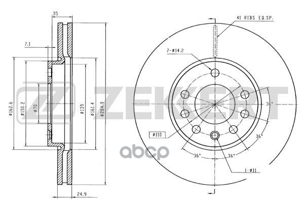 Диск торм. перед. Fiat Croma (194) 05-  Opel Signum 03-  Vectra C 02-  Saab 9-3 (YS3F) 02- Zekkert арт. bs-5383