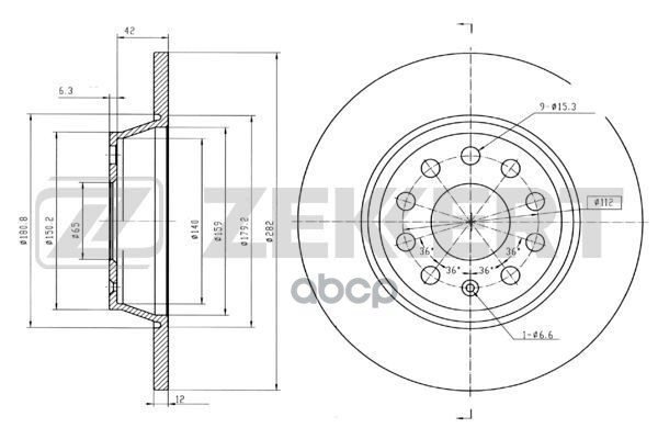 Диск тормозной задний VW Golf V  VI 08-  Audi III 04-  Skoda Octavia (1Z3) 05-  Seat Toledo III 04- Zekkert арт. bs-5398b